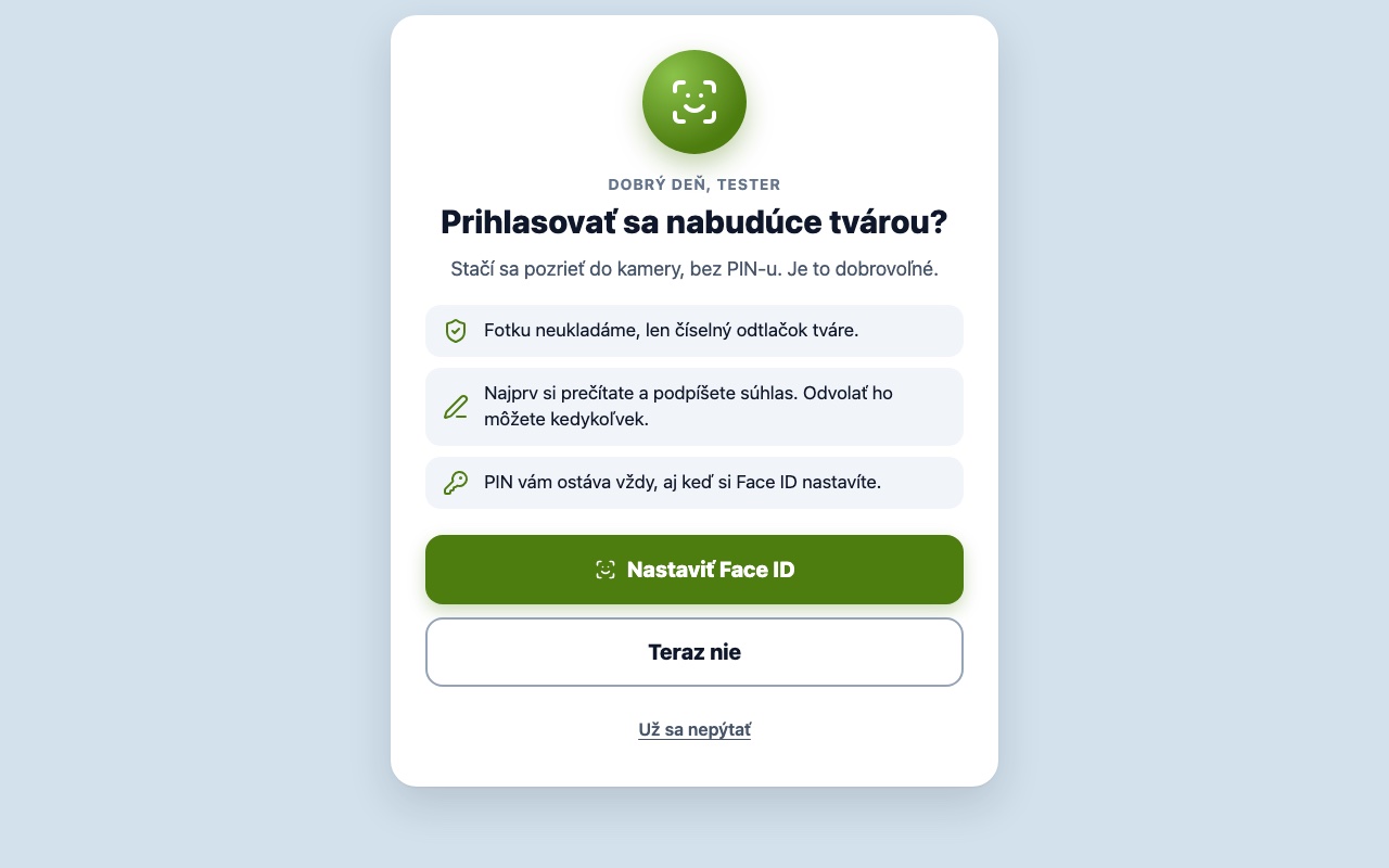 Terminál — ponuka Face ID so súhlasom
