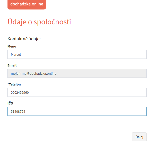 Údaje o spoločnosti v sprievodcovi